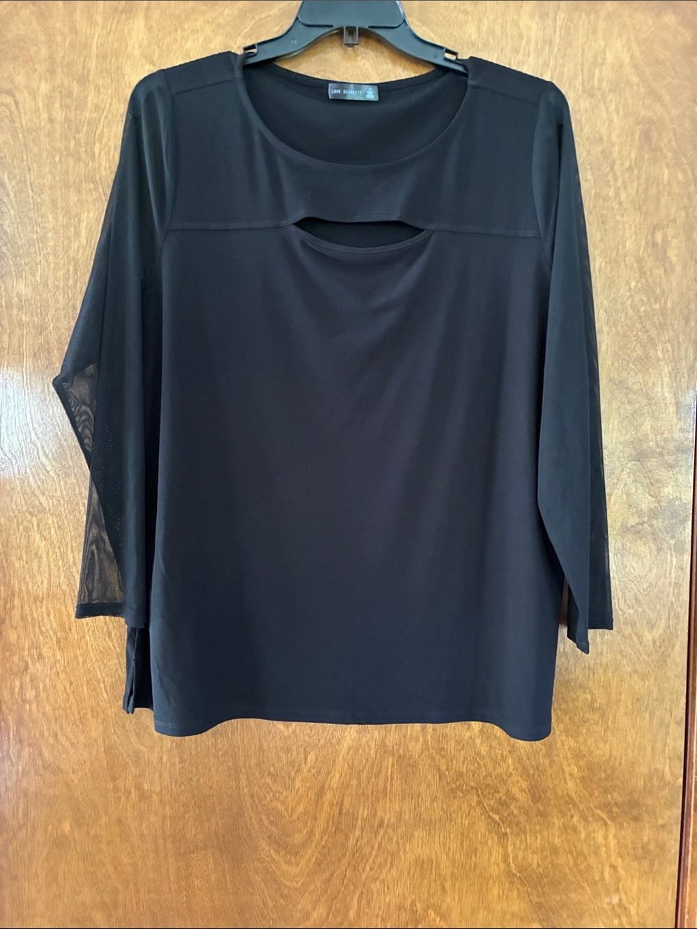 Love Scarlet Black Keyhole Mesh-Sleeve Blouse Size 2X